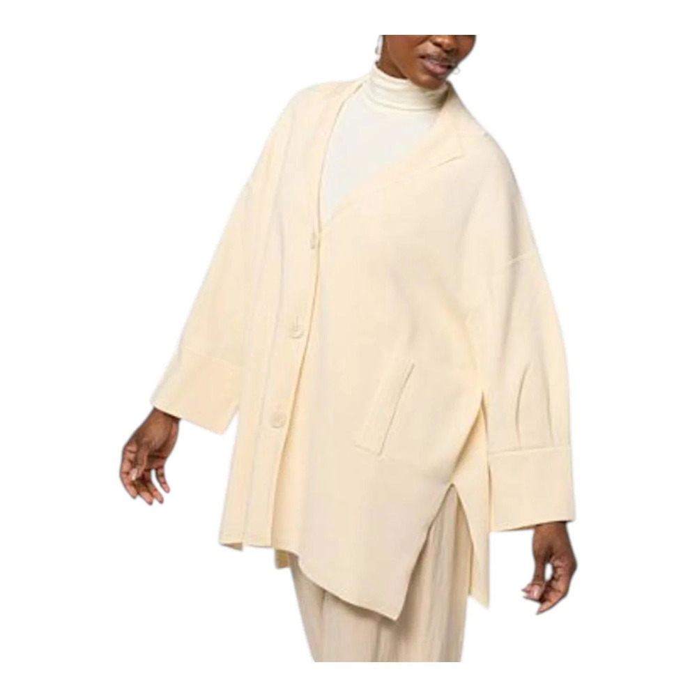 WynneCollection Women's Barrel Sleeve Notched Collar Topper Cream - Regular